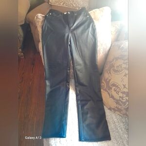 H&M size 2 faux leather black straight leg high rise pants.